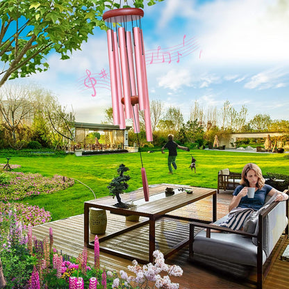 Large Aluminium Wind Chimes Outside, Soothing Melodic Memorial Sympathy Wind Chime, Suitable Outdoor Garden Decor, Gift for Mom Women Neighbors (Pink Wind Chimes-36)
