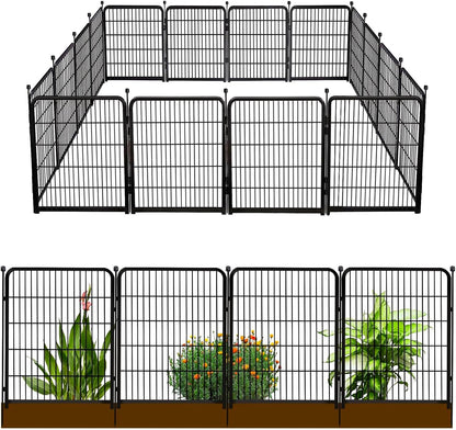 Doorless Animal Barrier Fence, 40in(H) 14 Panels Total 31 Ft(L), Garden Fences and Borders for Dogs, Anti Dig Fence Barrier, Black Metal Decorative Garden Fencing, Flower Bed Fencing