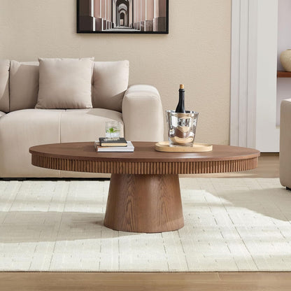 Modern Oval Coffee Table with Wood Pedestal,47.24" Farmhouse Center Table for Living Room, Ellipse Coffee Tables Tea Table for Bedroom, Apartment-Walnut