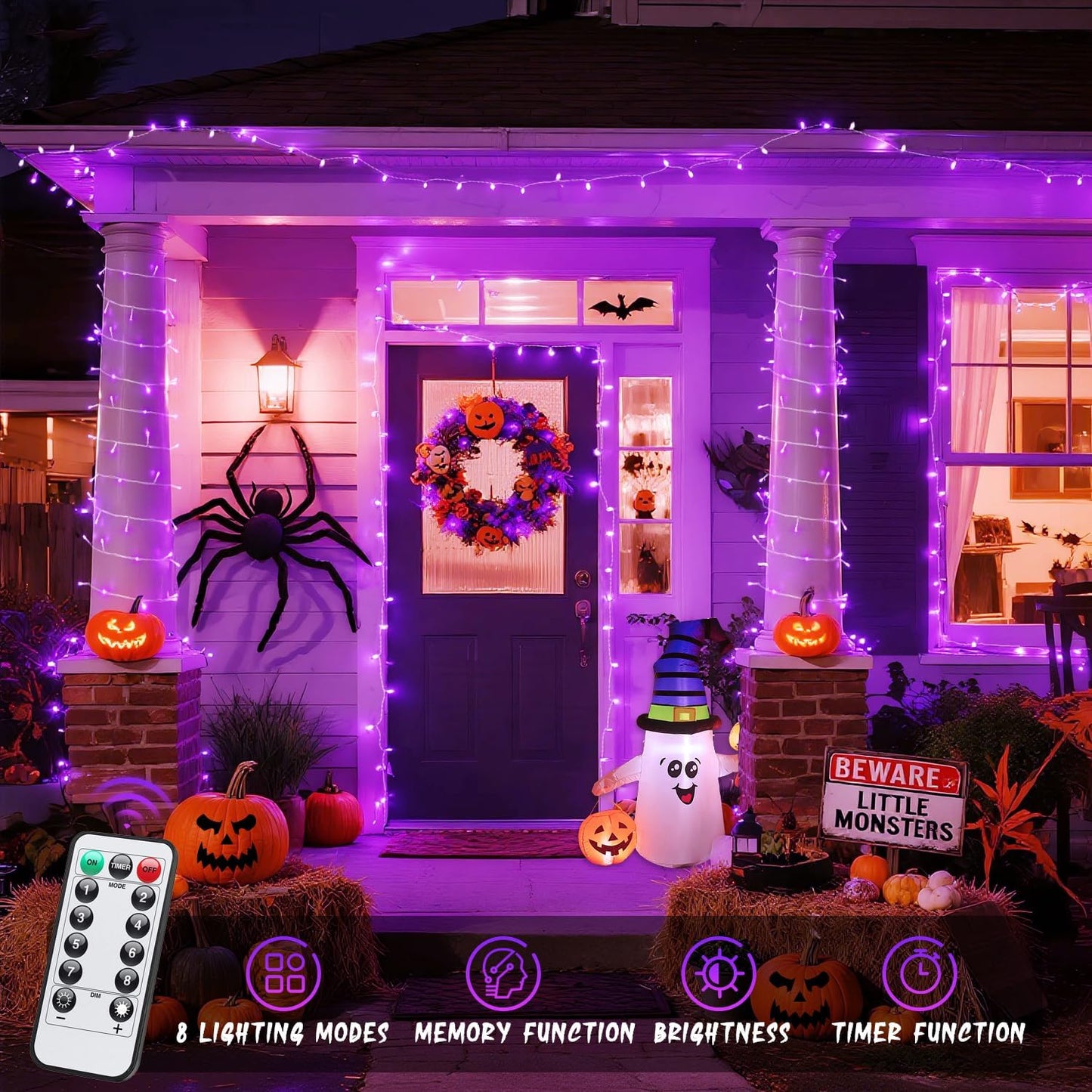 JMEXSUSS Purple Lights for Halloween Decorations, Purple Battery Operated Lights with Remote Indoor Outdoor, String Lights for Halloween Christmas Decor
