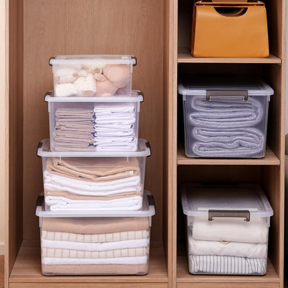 Citylife 32 QT Plastic Storage Bins with Latching Lids Stackable Storage Containers for Organizing Large Clear Storage Box for Garage, Closet, Classroom, Kitchen, 2 Packs