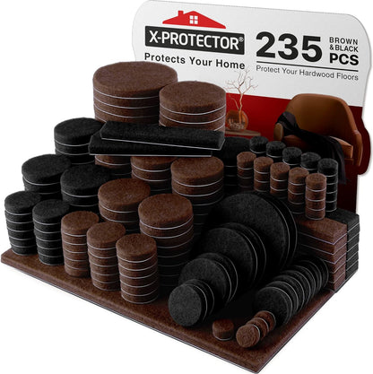 235 pcs Felt Furniture Pads Brown & Black X-Protector! Huge Quantity of Furniture Pads for Hardwood Floors – Your Ideal Wood Floor Protectors for Furniture. Protect Any Type of Hard Floor!