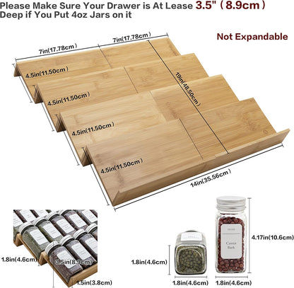 Bamboo Spice Rack Drawer Organizer - 8 Pieces Set- 7" Wide Per Piece - Combine Pieces Into 14" Wide Rack (7" or 14")