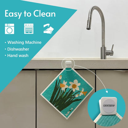 Swedish Dishcloths for Kitchen, 8 Pack Reusable Paper Towels with Clips, Non-Scratch Swedish Dish Towels, Super Absorbent Cellulose Sponge Cloths, Assorted