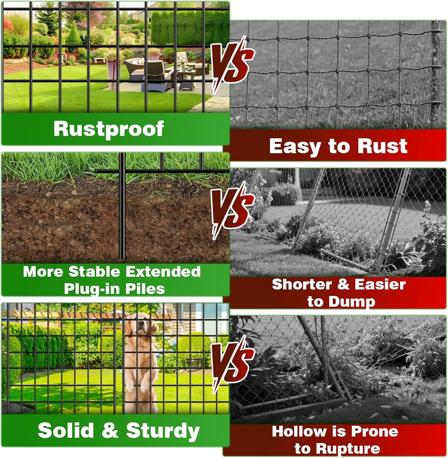 10 Panels Garden Fence Dog Fence Outdoor for Yard, 32 in (H) x 24 ft (L) Rustproof No Dig Decorative Tall Fencing Border for Dog, Rabbits, Patio Temporary Ground Stakes and Flower Vegetable Flower Bed