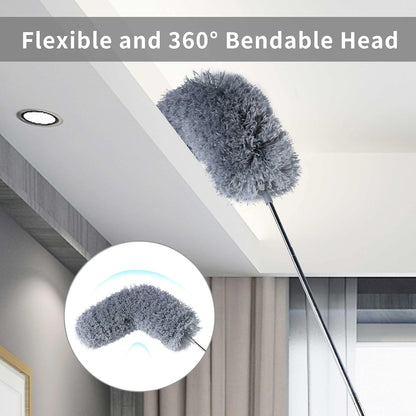 BOOMJOY Microfiber Feather Duster with 100 inches Extension Pole, Dusters for Cleaning High Ceiling, Fan, Blinds, Furniture, Dark Grey