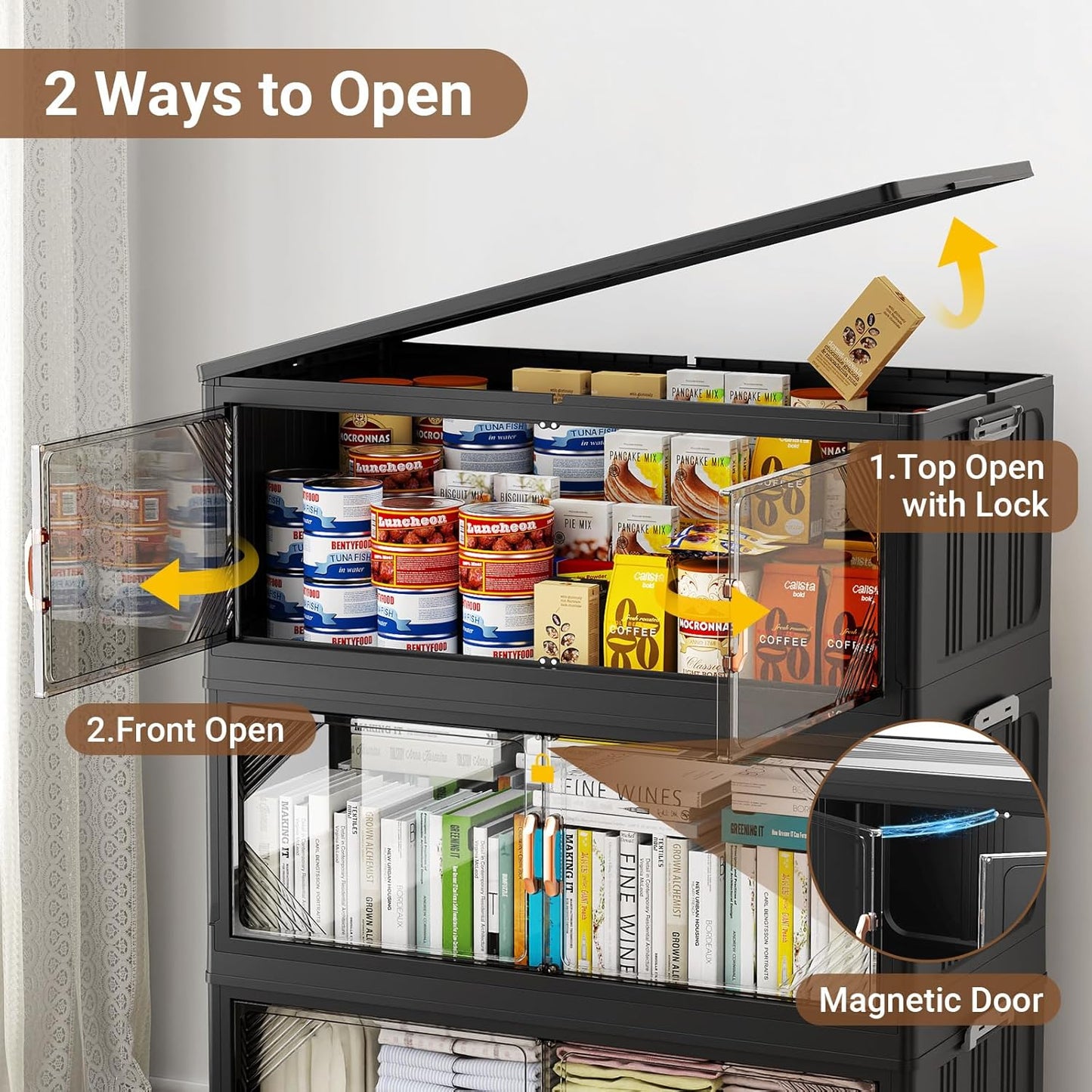 220Gal Plastic Stackable Storage Bins with Lid, 880QT Extra Large Closet Organizers Collapsible Cabinets Boxes With Drawers, Foldable Containers with 6x Wheels for Home Kitchen, V60 4Pack Black