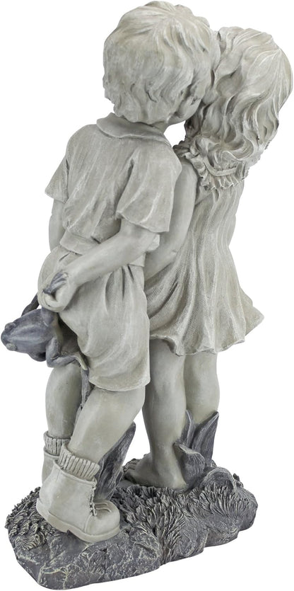 Young Sweethearts: Kissing Children Garden Statue