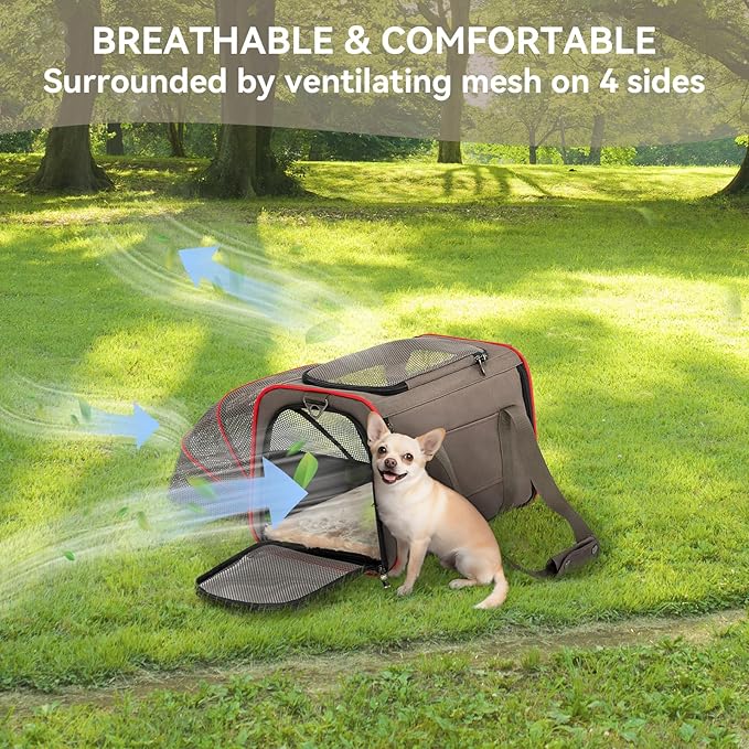 Petsfit Expandable Cat Carrier Dog Carriers,Airline Approved Soft-Sided Portable Pet Travel Washable Carrier for Kittens,Puppies,Removable Soft Plush mat and Pockets,Locking Safety Zippers