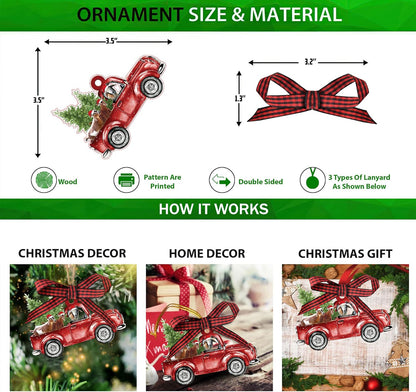 Talataca Goat Red Christmas Truck Pine Tree Farm Animal Lover 2D Flat Christmas Tree Wood Ornament Decor Wooden Hanging Decoration House Present Xmas Eve Keepsake Decorative