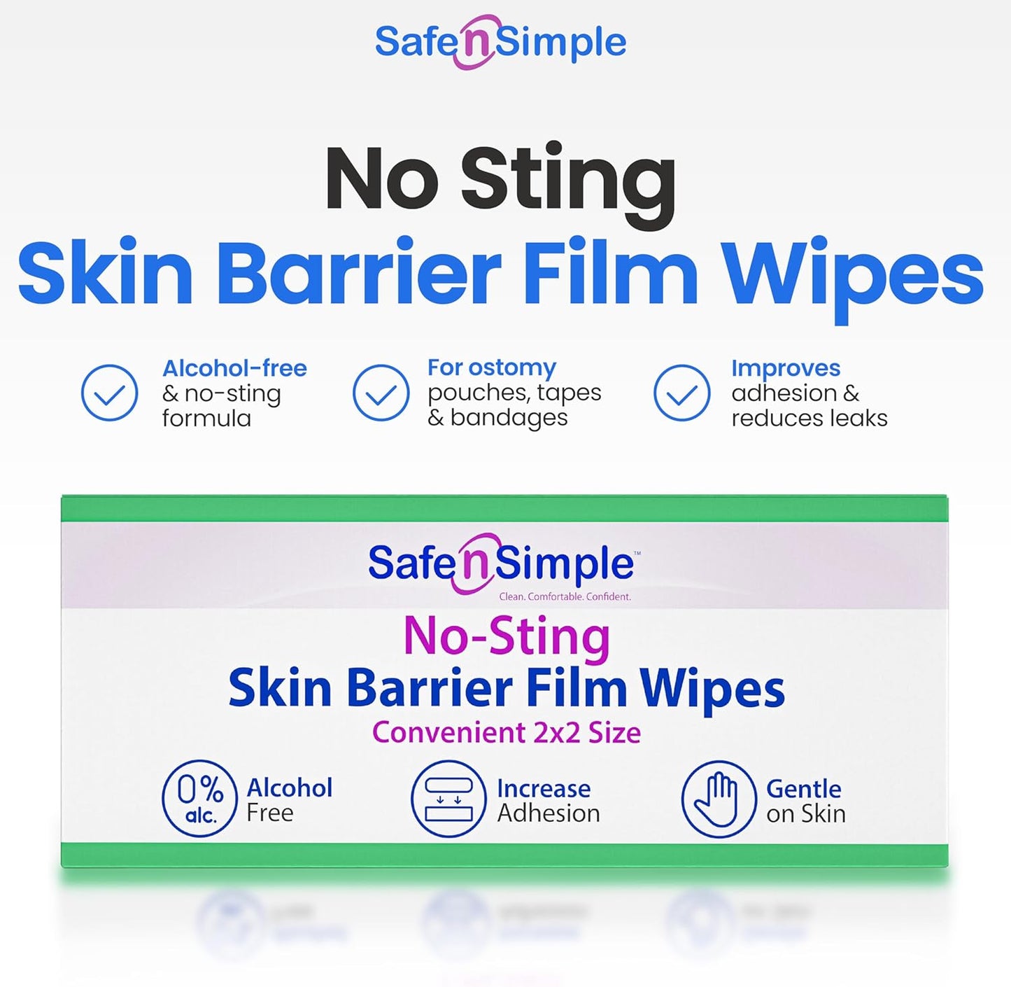 Safe n' Simple No Sting Skin Prep Wipes - 75 Individual 2" x 2" Ostomy Barrier Film Wipes - Skin Prep Protective Wipes - Bandage Medical for Skin