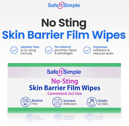 Safe n' Simple No Sting Skin Prep Wipes - 75 Individual 2" x 2" Ostomy Barrier Film Wipes - Skin Prep Protective Wipes - Bandage Medical for Skin