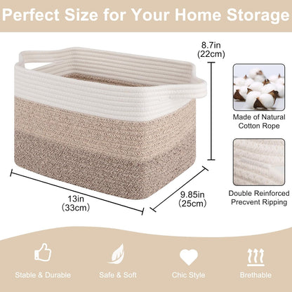 Storage Baskets for Organizing, Woven Baskets for Shelves, Rectangle Decorative Organizer for Storage Clothes, Toy, Books, Towels Nursery Bins 3 Pack (Gradient Yellow)