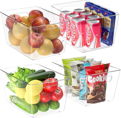 BALEINE Clear Plastic Storage Bins, Pantry Organization, BPA Free Stackable Refrigerator Organizers and Storage with Handles for Kitchen Fridge Cabinet Bathroom (4PK, 11x7.5x6)