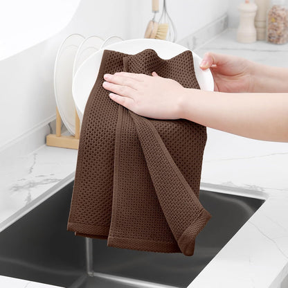 Homaxy 100% Cotton Waffle Weave Kitchen Dish Towels, Ultra Soft Absorbent Quick Drying Cleaning Towel, 13 x 28 Inches, 8-Pack, Coffee