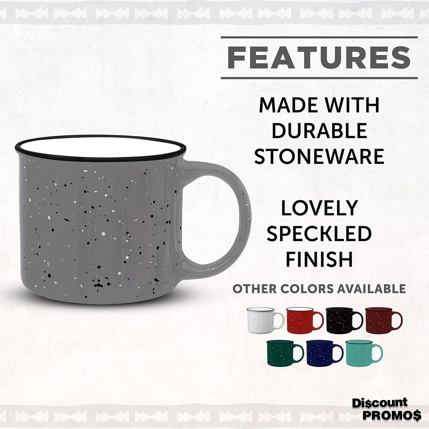 DISCOUNT PROMOS Ceramic Campfire Coffee Mugs 13 oz. Set of 10, Bulk Pack - Perfect for Tea, Espresso, Cappuccino, Hot Cocoa - Grey