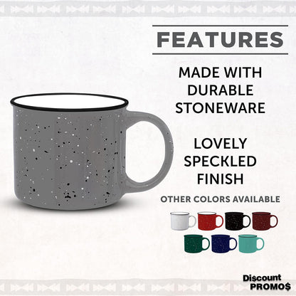 DISCOUNT PROMOS Ceramic Campfire Coffee Mugs 13 oz. Set of 10, Bulk Pack - Perfect for Tea, Espresso, Cappuccino, Hot Cocoa - Grey