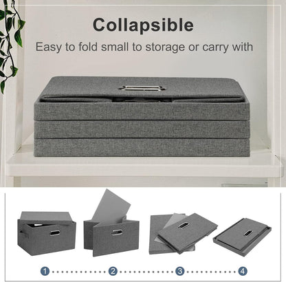 Medium 15" 21 Quart Collapsible Stackable Storage Bins with Lids, 3 Packs Grey Foldable Fabric Closet Boxes Heavy-duty Linen Cube Baskets Container for Bedroom Office (15 x 11 x 8)