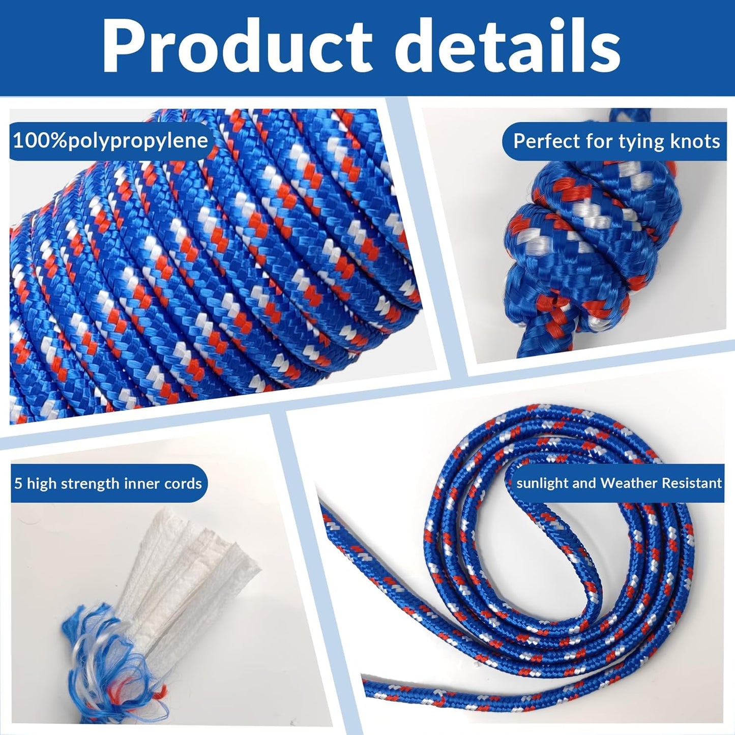 Diamond Braided Polypropylene Rope Nylon Mix Thick Heavy Duty Ropes 1/4 inch 100ft High Strength Perfect for Clothesrope Camping Hiking and Other Outdoor Activities 1/4 100ft 4Pack Rope