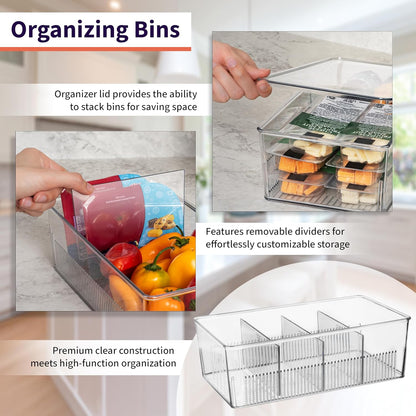 ClearSpace Pantry Organization and Storage Bins with Removable Dividers & Lids – Perfect Pantry Organizers or Kitchen Organization – Refrigerator Organizer Bins, Cabinet Organizers, 4 Pack