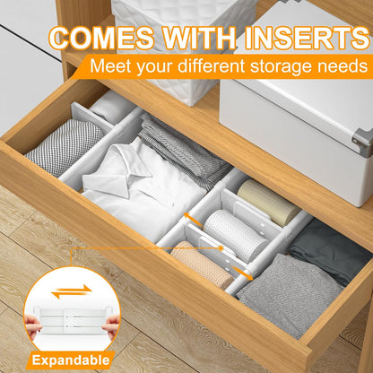 HiYZ Expandable Drawer Dividers with Inserts, Large Kitchen Utensils Drawers Divider, 2.36" High Adjustable Drawer Organizers Separators for Clothing,Kitchen Utensils,Tools,8 Dividers with 16 Inserts