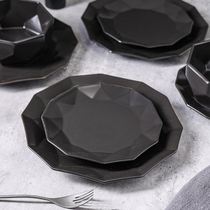 Stone + Lain Jamie Porcelain 32-Piece Geometric Dinnerware Set, Black