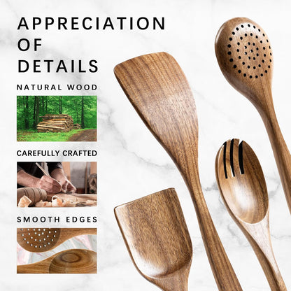 Wooden Spoons for Cooking, Nonstick Cooking Utensil Set with 4 Piece Acacia Wooden Spatulas and Spoons for Cooking, Terrific for Everyday Kitchen Tasks