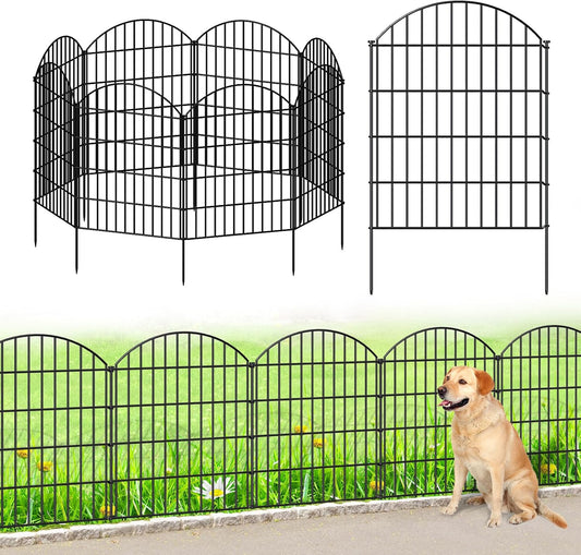 Metal Garden Fence 36in (H) x 18.7ft (L), 8 Panels +9 Stakes Dog Fence Border Fence Animal Barrier, No Dig Garden Fencing for Yard Flower Bed Lawn Patio Outdoor,CTW3608 Black