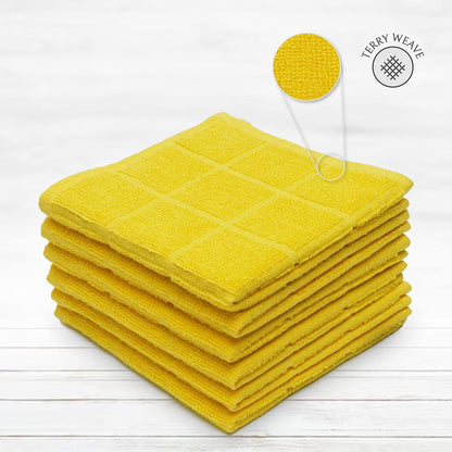 100% Cotton Terry Dish Cloth & Dish Towel, 6 Pack, Super Soft and Absorbent Kitchen Towels, Perfect for Kitchen Cleaning and Dish Washing (Yellow 6 Pack)