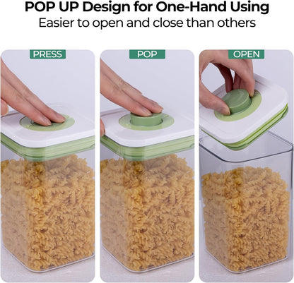 linoroso Pop Airtight Food Storage Containers with Date Recording Lids, Stackable Plastic Storage Containers Set of 7, Dry Cereal Container Set for Pantry Countertop Fridge Organization