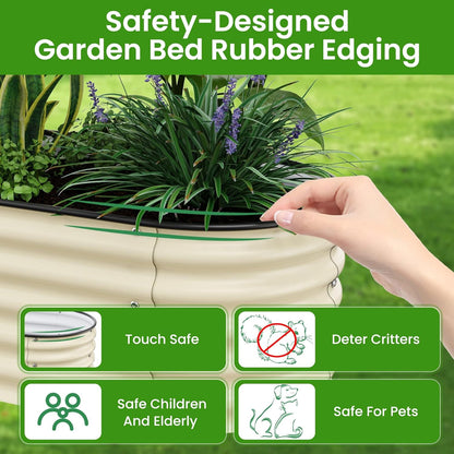 Raised Garden Bed 5x2x1.4 Ft Planter Box Outdoor with Rubber Edge Zinc-Aluminum-Magnesium Stainless Steel Durable Metal Garden Beds Kit for Vegetables, Flowers, Herbs and Succulents（Ivory）