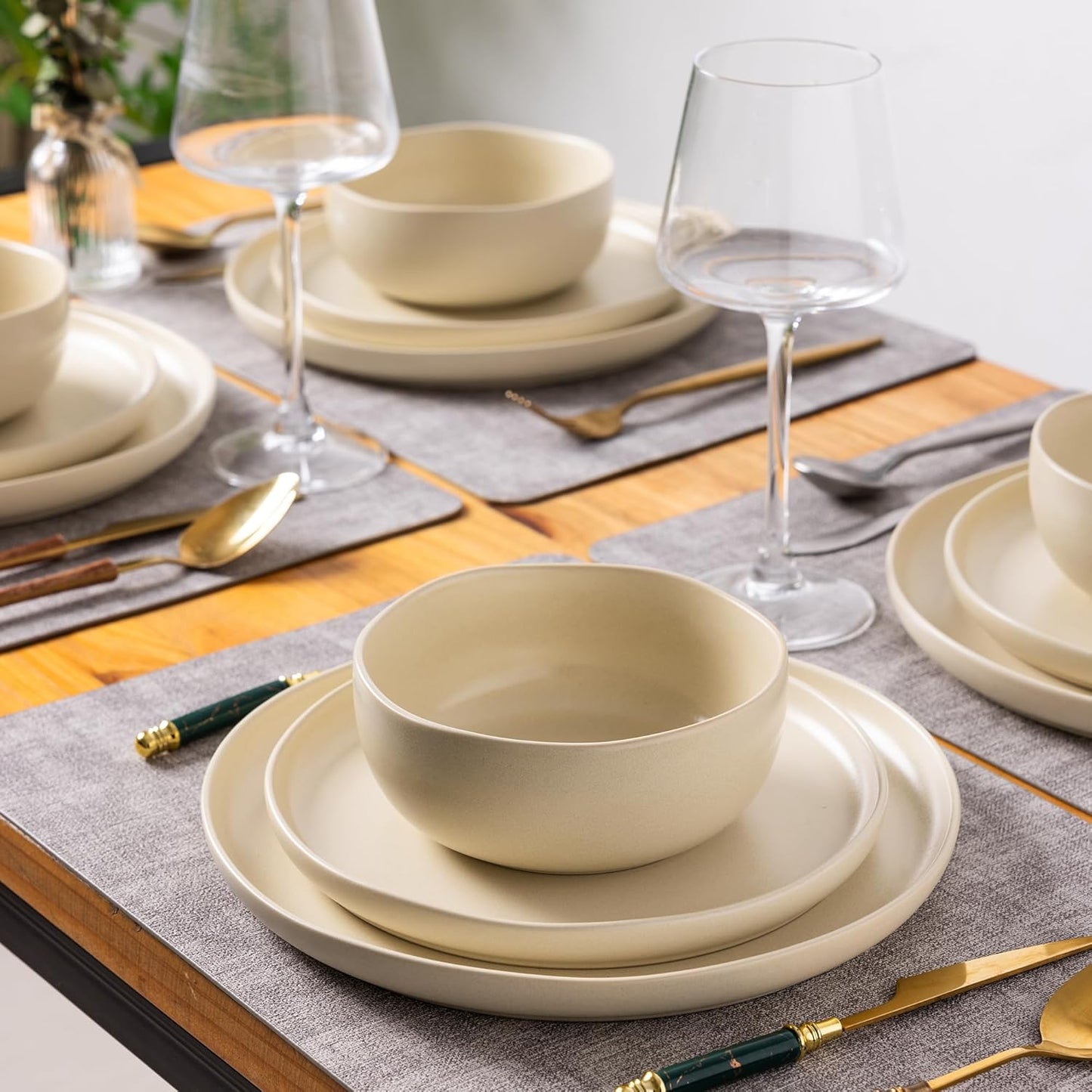 AmorArc Ceramic Dinnerware Sets, Wavy Rim Stoneware Plates and Bowls Sets,Dishwasher & Microwave & Oven Safe Dishes set, Service for 4 (12pc)