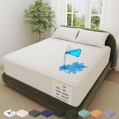 OhGeni 100% Waterproof Mattress Protector, Queen Size Mattress Pad, Fits 6"-20" Mattresses with Deep Pocket, Cooling, Breathable Fitted Sheets, Soft Bed Cover, Noiseless, Machine Washable