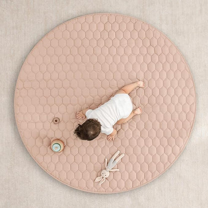 Comfy Cubs Round Kids Play Mat - Large 60 inches Soft Quilted Baby Floor Mat with Non-Slip Bottom - Plush Design for Toddlers' Playtime and Relaxation - Comfortable and Durable - Blush