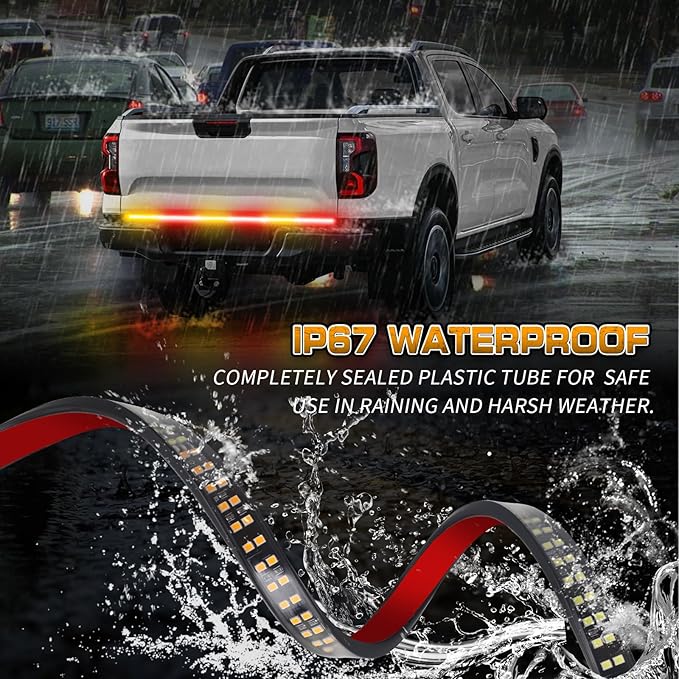 XRIDONSEN 48 inch Truck Amber Red Tailgate Strobe Lights Strip Rear Window Lights 288 LED Tail Emergency Light Bar Flashing Warning Hazard Safety for Plow Trucks Construction Vehicles Pickup Trailer