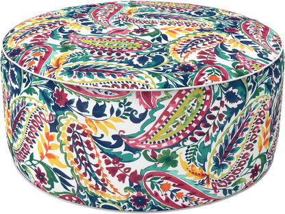LVTXIII Indoor/Outdoor Inflatable Ottoman, D31 x H14 Inch Large Round Ottoman, All Weather Foot Rest Stool, Portable Footrest for Patio, Garden, Camping and Home - Vigour Paisley