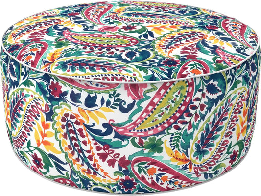 LVTXIII Indoor/Outdoor Inflatable Ottoman, D31 x H14 Inch Large Round Ottoman, All Weather Foot Rest Stool, Portable Footrest for Patio, Garden, Camping and Home - Vigour Paisley