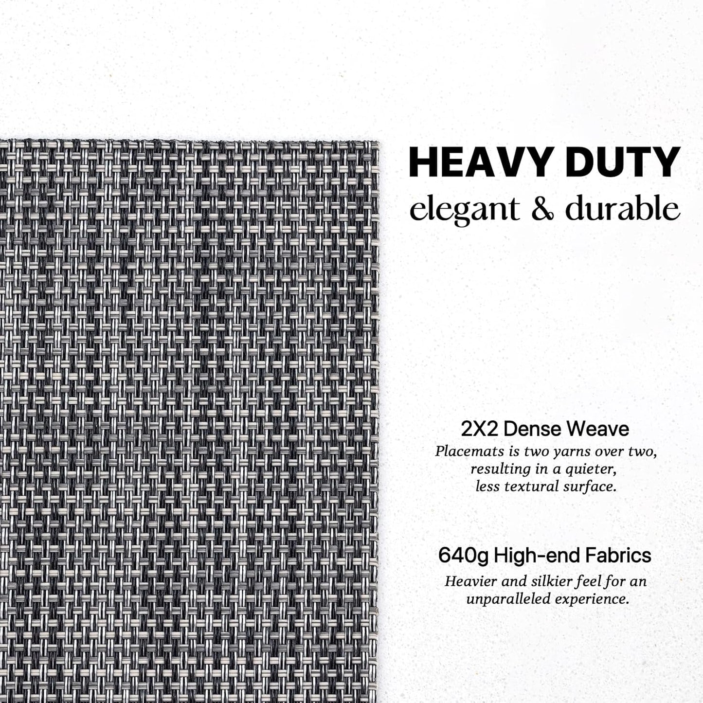 LEXMORE Placemats Set of 6 Vinyl/Plastic Woven Place Mats for Kitchen Table Indoor/Outdoor Washable Placemat Wipeable Dining Table Mats(Dark Gray)