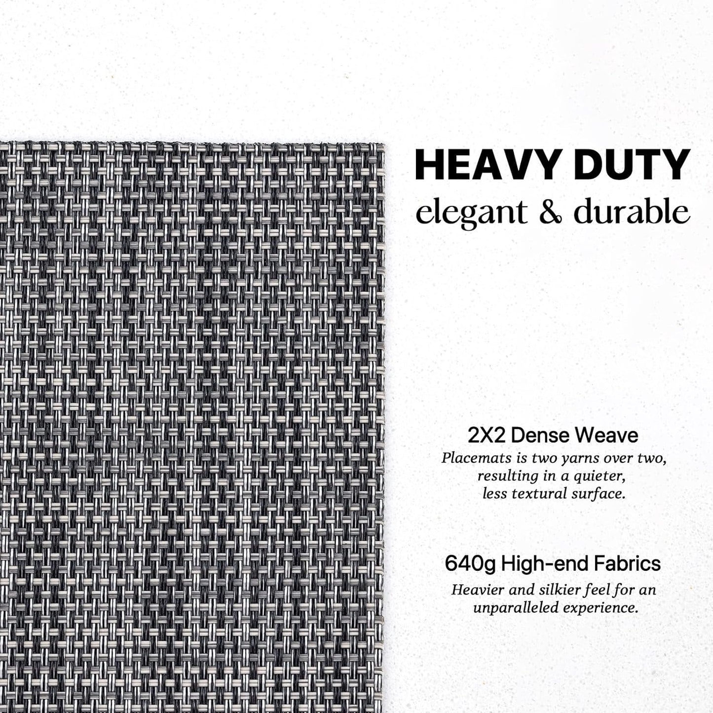 LEXMORE PlaceMats Set of 12 Vinyl/Plastic Woven Place Mats for Kitchen Table Indoor/Outdoor Washable PlaceMat Wipeable Dining Table Mats(Dark Gray)