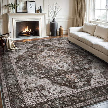 AMOAMI-Area Rug 8X10 Rugs for Living Room-Vintage Soft Brick/Brown Rugs for Bedroom-Non Slip Carpet-Washable Rug for Dining Room Living Room Bedroom Office Under Table