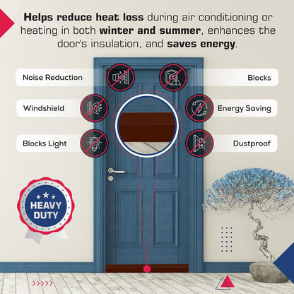 Adhesive Backed Door Draft Stopper – Silicone Under Door Sweep for Interior & Exterior Doors, Noise & Air Insulation, Self Stick Weather Stripping Door Seal, 2" W x 39" L (Brown) by Randall Mfg