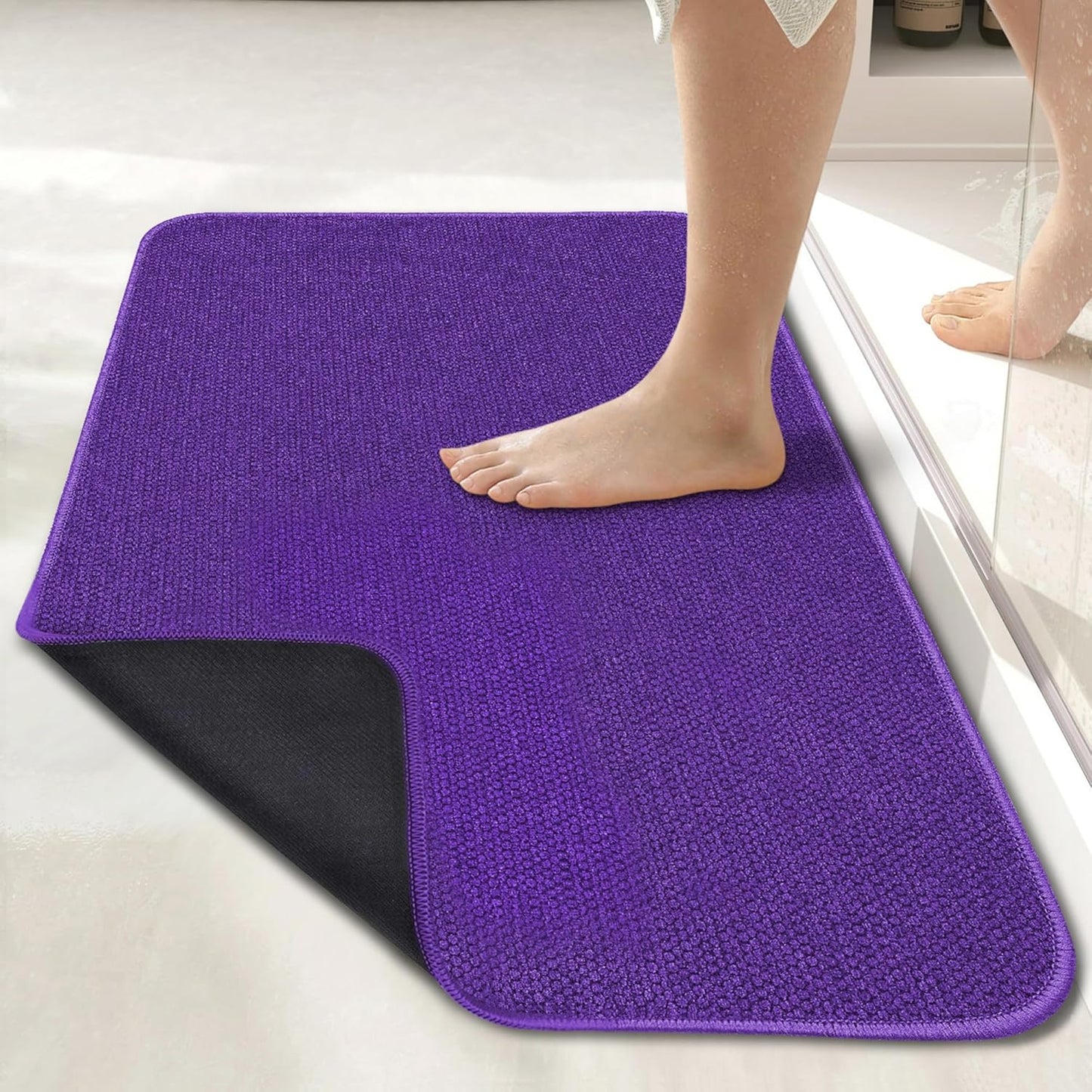 Bath Mat,Ultra Thin Bathroom Rugs,Rubber Bath Mats for Bathroom,No Slip Bath Rugs,Quick Dry,Machine Washable,Low Pile,Absorbent,Shower Outside,Sink,Home Decor Accessories.Purple,2'x3'(24x36inch)