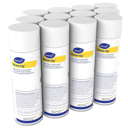 Diversey 904390 Shine-Up Multi-Surface Foaming Polish, Use to Clean Furniture, Vinyl, Stainless Steel, Lemon Scent, Aerosol, 15-Ounce (Pack of 12)