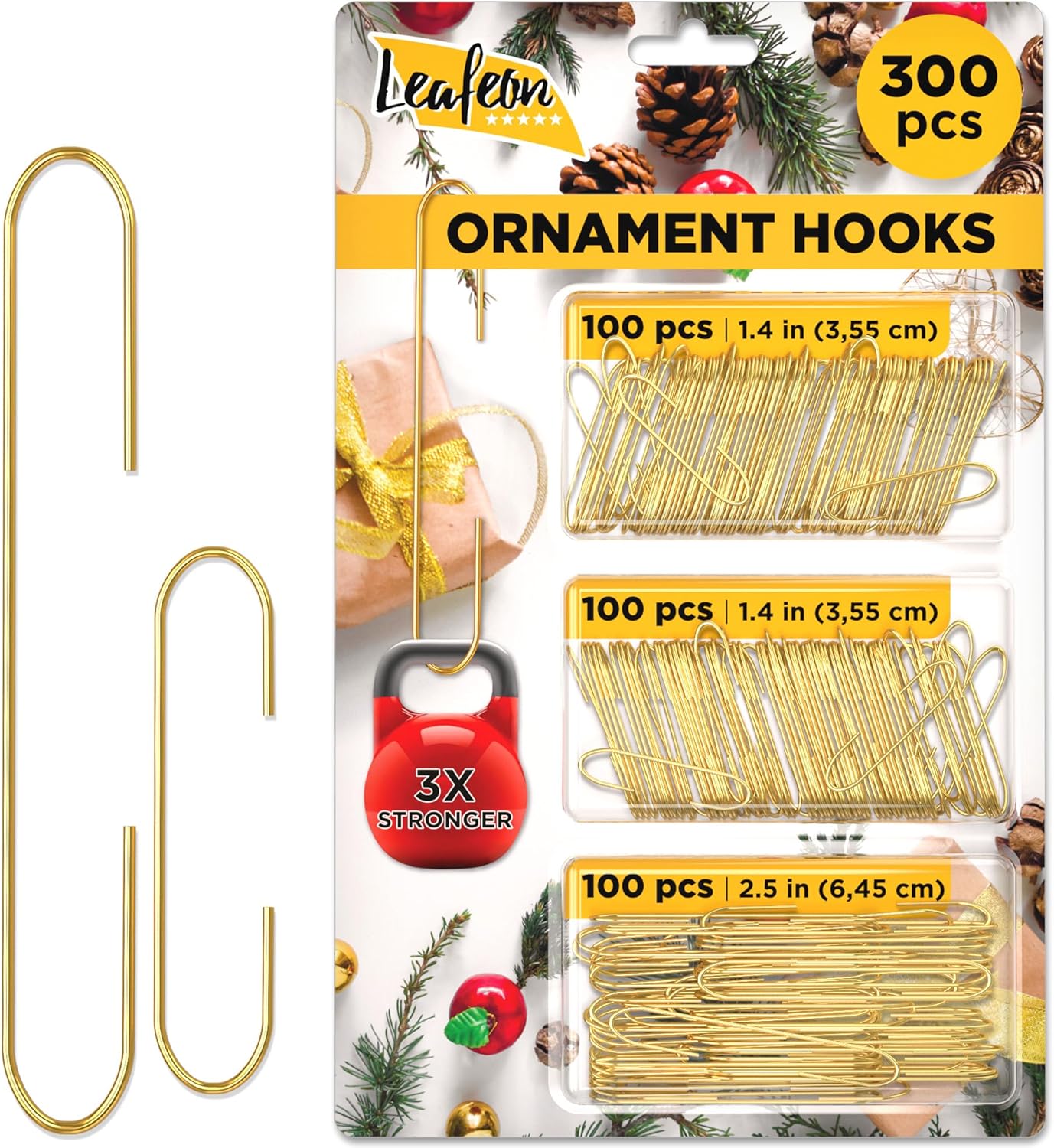 Leafeon Pack Christmas Ornament Hooks - Ornament Hanger for Christmas - Essential Hooks for Ornament Hangers (300 pcs Gold)