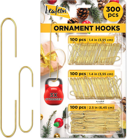 Leafeon Pack Christmas Ornament Hooks - Ornament Hanger for Christmas - Essential Hooks for Ornament Hangers (300 pcs Gold)