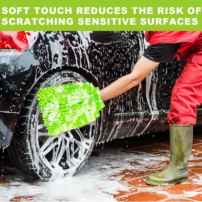 Car Wash Mitt, 2 Pack Premium Chenille Microfiber Wash Mitt, Scratch-Free & Lint-Free, Rich Foam, Highly Absorbent, Perfect for Car Washing and Detailing, 7.12''X10.14''