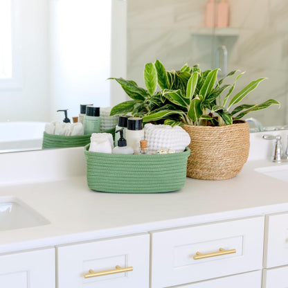 NaturalCozy 11.8"x8"x4.5” Rectangle Storage Baskets for Shelves 3 Pack | Cotton Rope Woven Small Baskets for Organizing | Small Storage Bins for Nursery, Bathroom, Closet, Shelf, Decorative, Gift