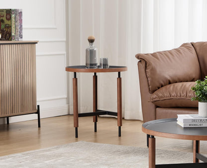 EALSON 19.5" Round Side Table Mid Cnetury Modern End Table for Couch Sofa with Black Metal Legs/Wood Top Vintage Accent Nightstand for Living Room Bedroom Small Spaces Office, Walnut