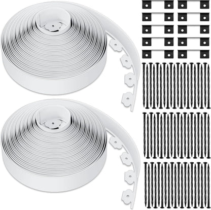 Sasylvia 2'' x 200' Landscape Edging Kit Edging Border Coil Include Anchoring Spikes 10 Connectors Plastic Garden Border for Lawn Garden Grass Yard Home(White)