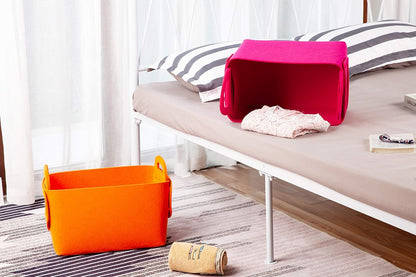 Minoisome Storage Basket Felt Storage Bin Collapsible& Convenient Box Organizer with Carry Handles for Office Bedroom Closet Babies Nursery Toys Laundry (Orange, 13.8inch（L）×9.5inch（W）×8.3inch（H）)